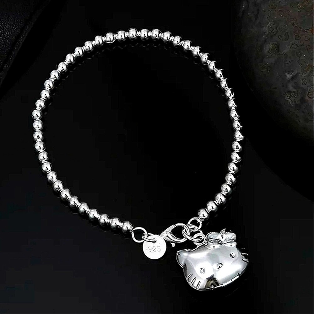 Hello Kitty Sterling Silver Beaded Locket Bracelet